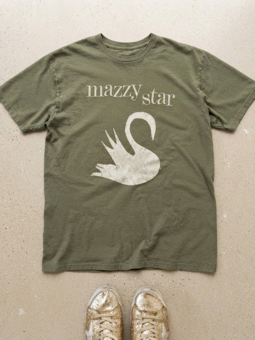 Mazzy Star Military Green Swan Graphic T-Shirt, Vintage Style Band Tee, Alternat